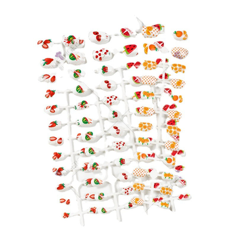 Zhifei Nail Art Summer Fruit Series Children's False Nails 24 Pieces Cartoon Strips Fully Stickers Removable Nail Art Pieces