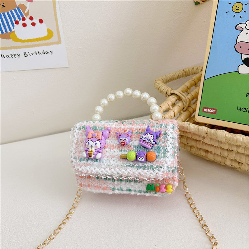 Western-style children's shoulder bag female fashion cartoon pearl handbag simple little princess chain crossbody bag wholesale 