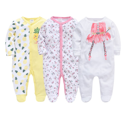 Crawling clothes pure cotton baby jumpsuit 3-piece set baby romper toddler foot-covered long-sleeved newborn pajamas cross-border wholesale