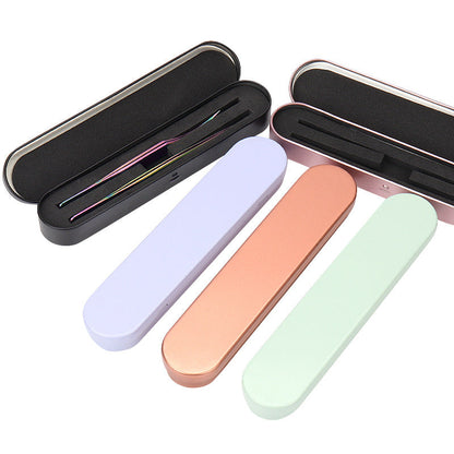 Wholesale grafting eyelash tweezers storage tool tinplate rectangular double layer sponge multi-color tweezers storage box