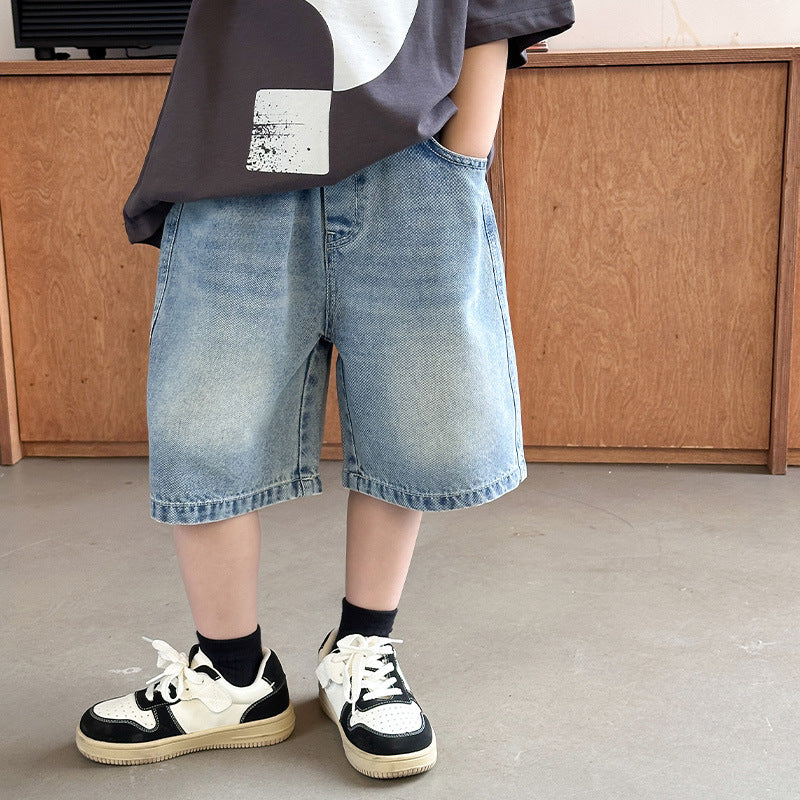 Children's pants boys denim shorts summer 2024 new style medium and large children little boys loose shorts wholesale