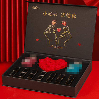 520 Chinese Valentine's Day gift for girlfriend Chinese style carved lipstick perfume set rose gift box birthday gift 