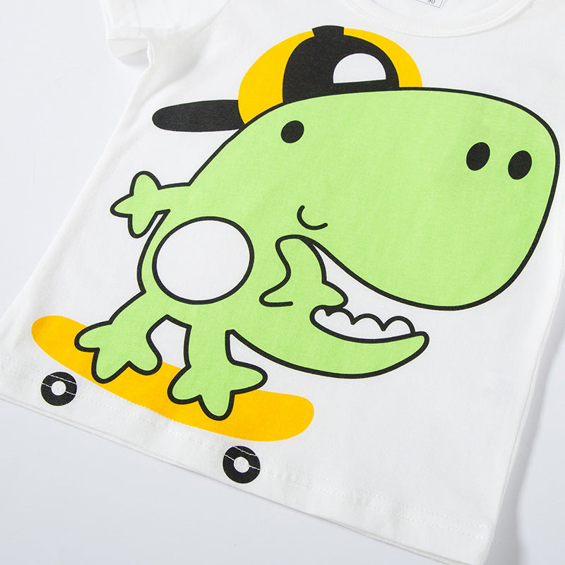 betop children's clothing summer children's short-sleeved T-shirt cartoon dinosaur print boy summer clothing knitted round neck clothes