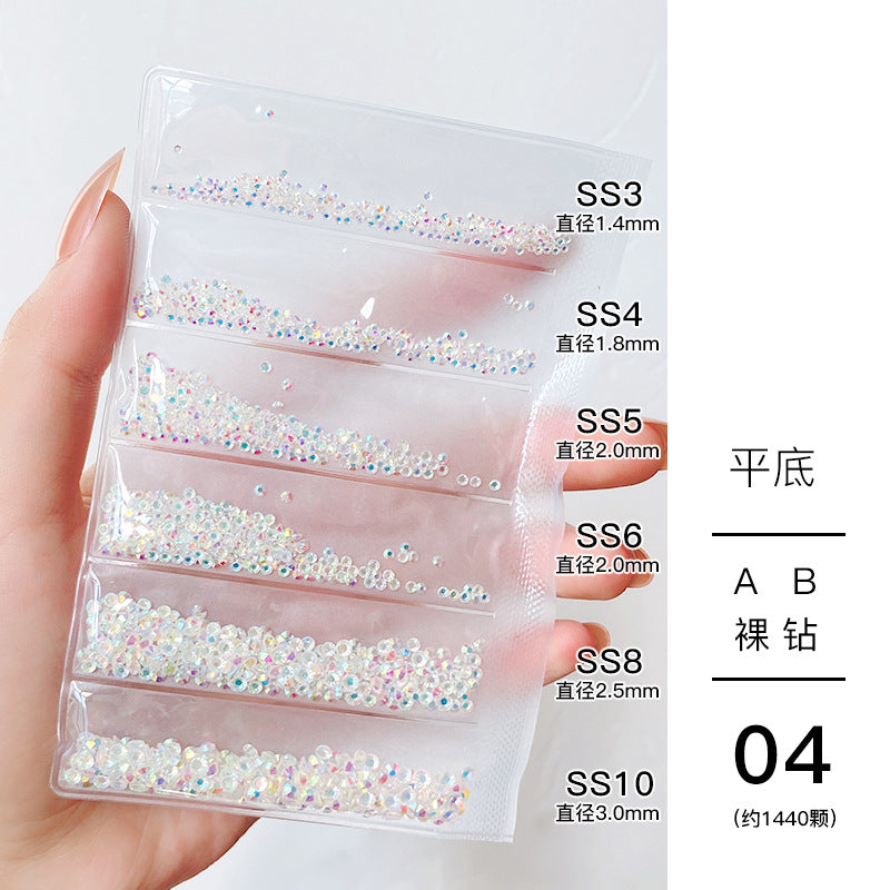 Nail jewelry wholesale 6-grid bagged rhinestones AB diamonds colored diamonds glass diamonds super flash flat bottom diamonds mixed colorful silver bottom