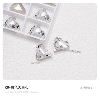 Nail art diamond jewelry wholesale K9 white moonlight blue high quality shiny multi-faceted pointed bottom love fat square axe diamond