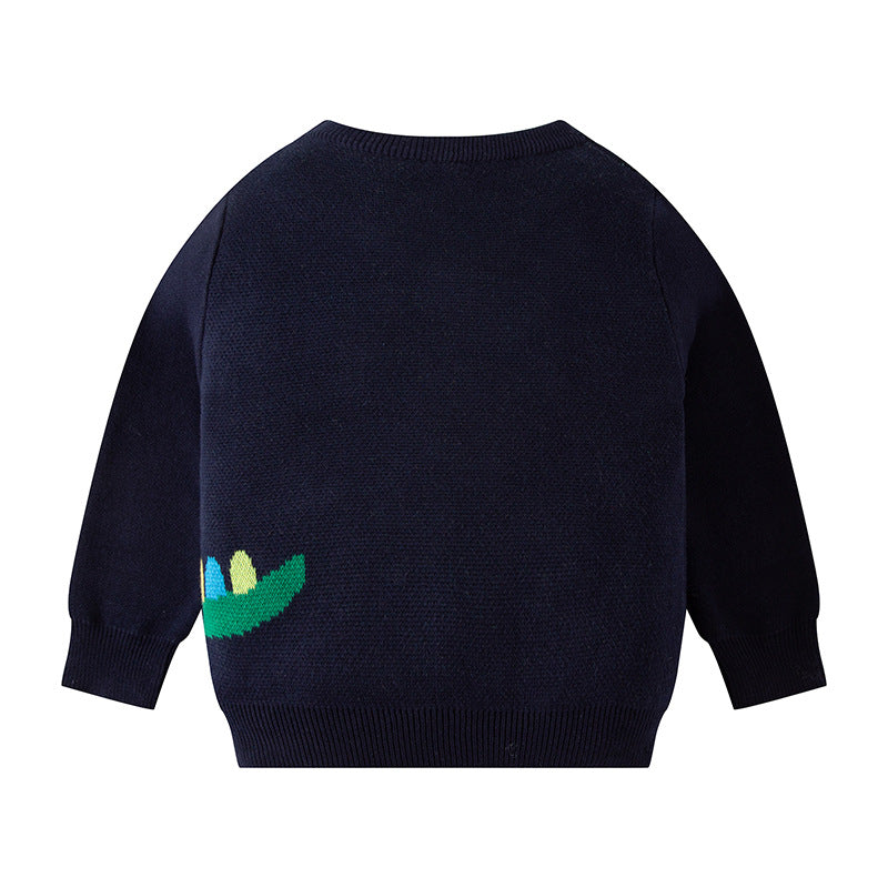 be top children's clothing children's autumn and winter Korean version new baby warm dinosaur sweater boy round neck knitted top