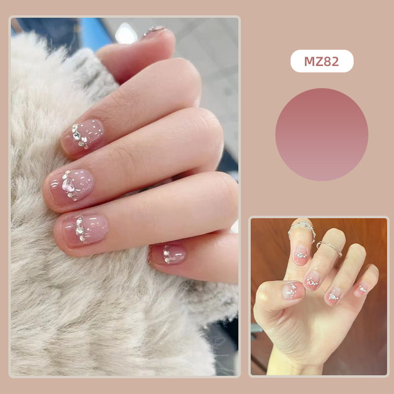 Handmade wearable nails wholesale short ballet nails pure desire ice transparent nude nail art finished nail stickers fake nails