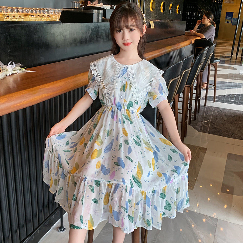 Children's summer dress new chiffon floral long skirt net celebrity beach skirt seaside holiday style Thailand lazy style