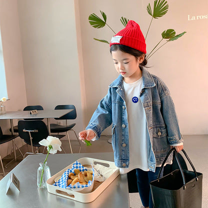 Korean children's clothing 2023 autumn new boys and girls denim jackets for small and medium-sized children's children's fashionable denim jackets tops