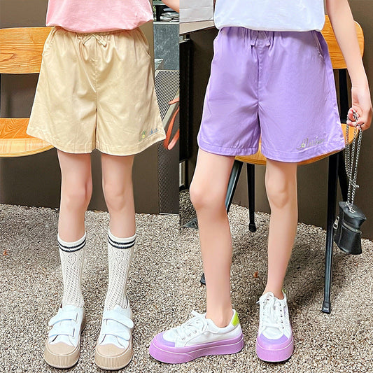 Children's clothing girls shorts summer outer wear thin cotton workwear shorts middle and large children's cotton sports breathable shorts