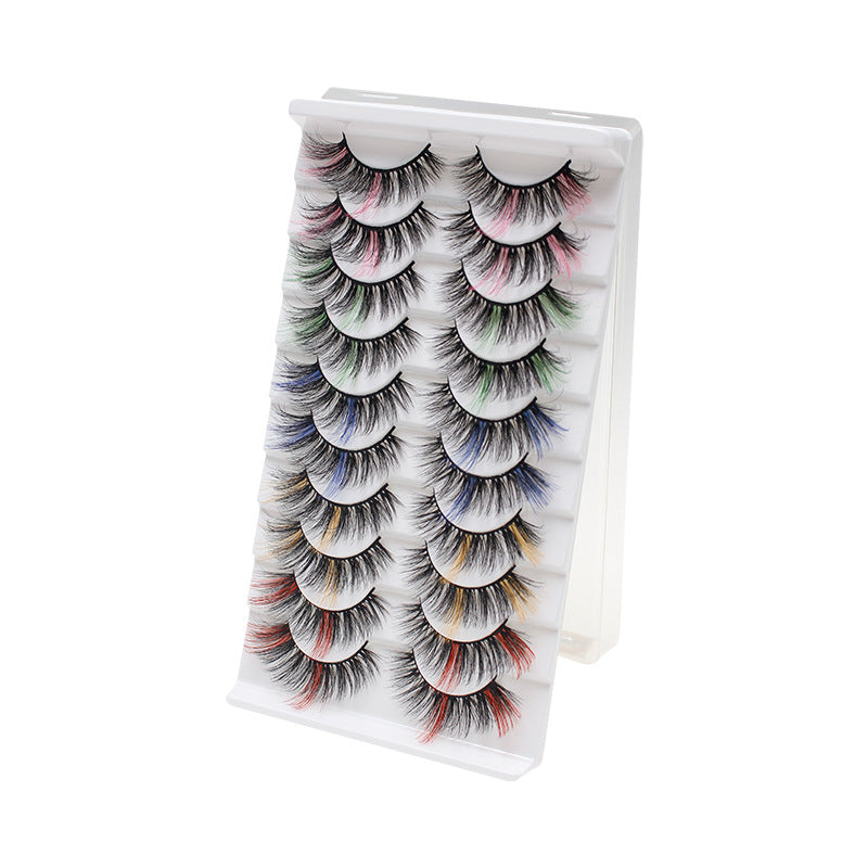 10 pairs of 3D colored false eyelashes set, three-dimensional curling, versatile and thick, suitable for beginners