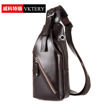 Vicoteri PU leather men's chest bag fashion Korean version multifunctional men's chest bag business retro men's chest bag 