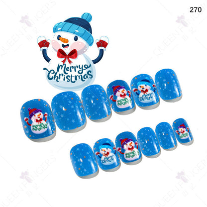 Christmas children's nail tips short wearable nail tips finished cute nail art children's nail art fake nail tips