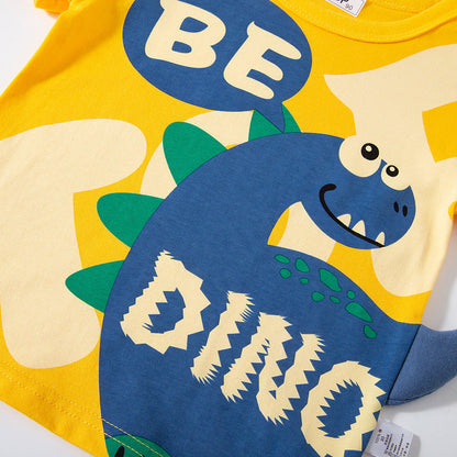 2024 New Summer Children's Three-Dimensional Dinosaur Short-sleeved T-shirt Male Cartoon Semi-Korean Children's Clothing Wholesale One Piece Dropshipping