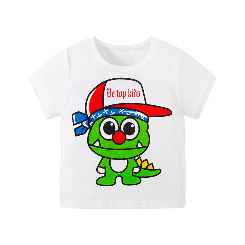 2024 new cross-border Korean summer children's cartoon T-shirt dinosaur pure cotton baby top boy's fashionable T-shirt trend