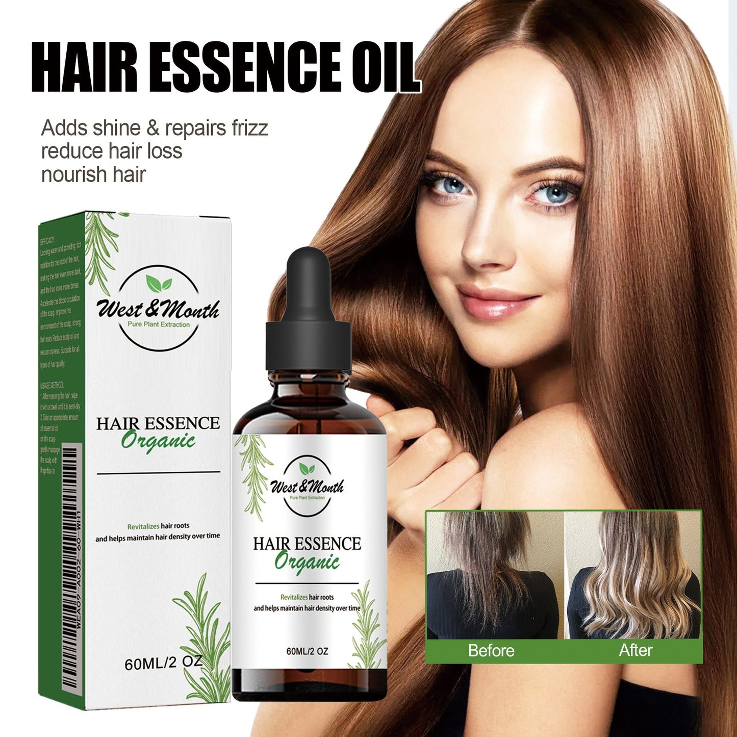 West&amp;Month oil Essential hair oil ផ្តល់សំណើមដល់សក់ក្រាស់ ជួសជុលសក់ស្ងួត និងខូច ការពារការជ្រុះសក់ និងធ្វើឱ្យសក់មានស្ថេរភាព ប្រេងសំខាន់ៗ 