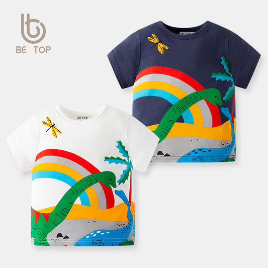 New style cartoon dinosaur children's T-shirt Korean summer clothes summer children's clothes wholesale boys short-sleeved outerwear tops