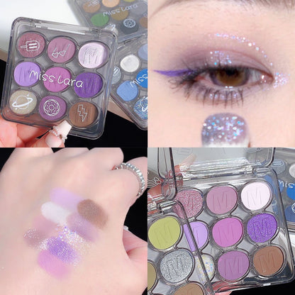 misslara 9 color eye shadow palette sequins glitter pearlescent waterproof student eye shadow super hot fine flash affordable stage