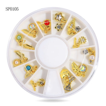 Cross-border nail art accessories nail flat bottom fantasy alloy diamond special-shaped white AB rhinestone accessories 12 grid turntable wholesale