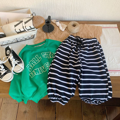 Children's trousers 2024 Bangcheng Spring New Boys and Girls Classic Striped Sweatpants Fashion Casual Trousers F0026