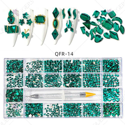 Nail art diamond jewelry 21-grid flat-bottomed special-shaped diamonds of different sizes mixed nail art diamonds special-shaped glass diamonds DIY accessories set