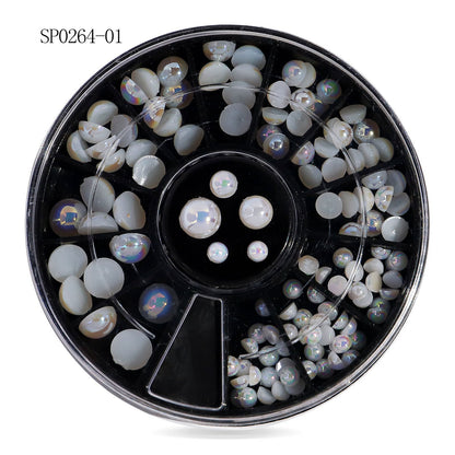 Cross-border nail art accessories nail flat bottom fantasy alloy diamond special-shaped white AB rhinestone accessories 12 grid turntable wholesale