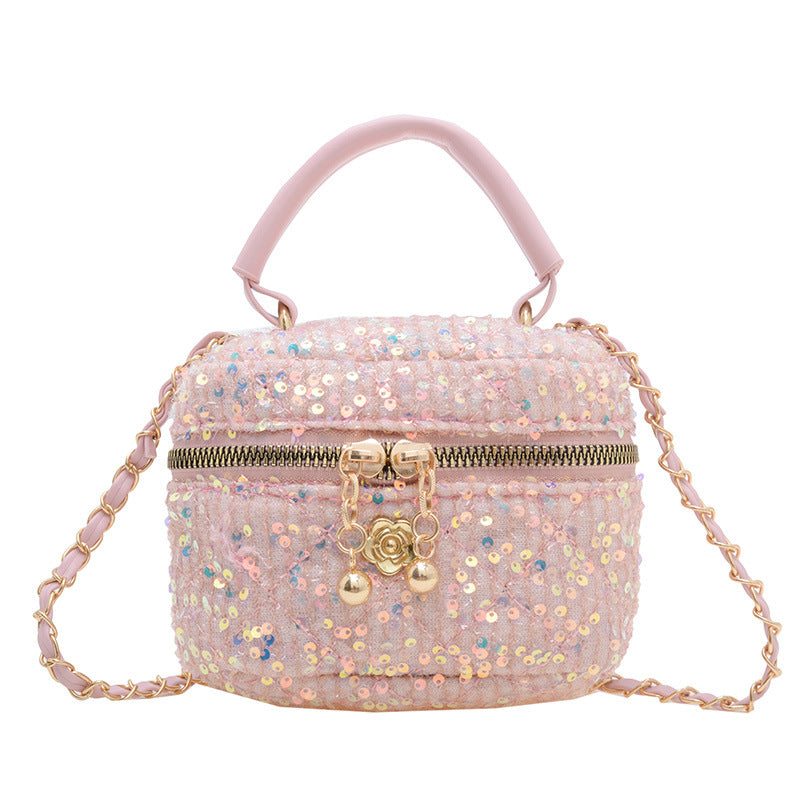 Diamond children's bag high-end parent-child handbag fashionable personality girls' messenger bag small Chanel style sequined backpack 