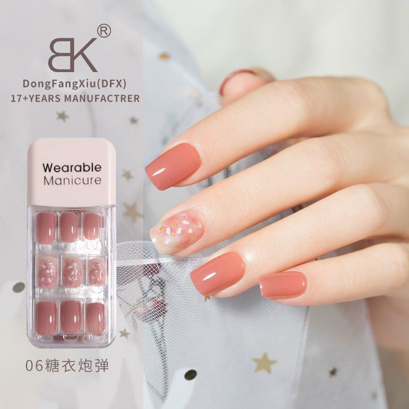 BK穿戴式美甲贴片成品批发春冬显白果冻胶穿戴甲拆卸方甲片nail30