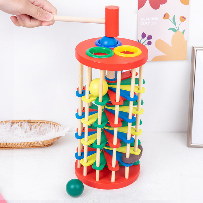 Wooden knock ball ladder children's hand-eye coordination baby colorful rotating ball table wooden early education educational toy