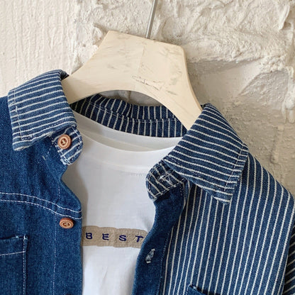 Children's shirt 2024 Bangcheng Spring Korean Boys Splicing Denim Shirt Baby Fashion Jacket Trend F0296