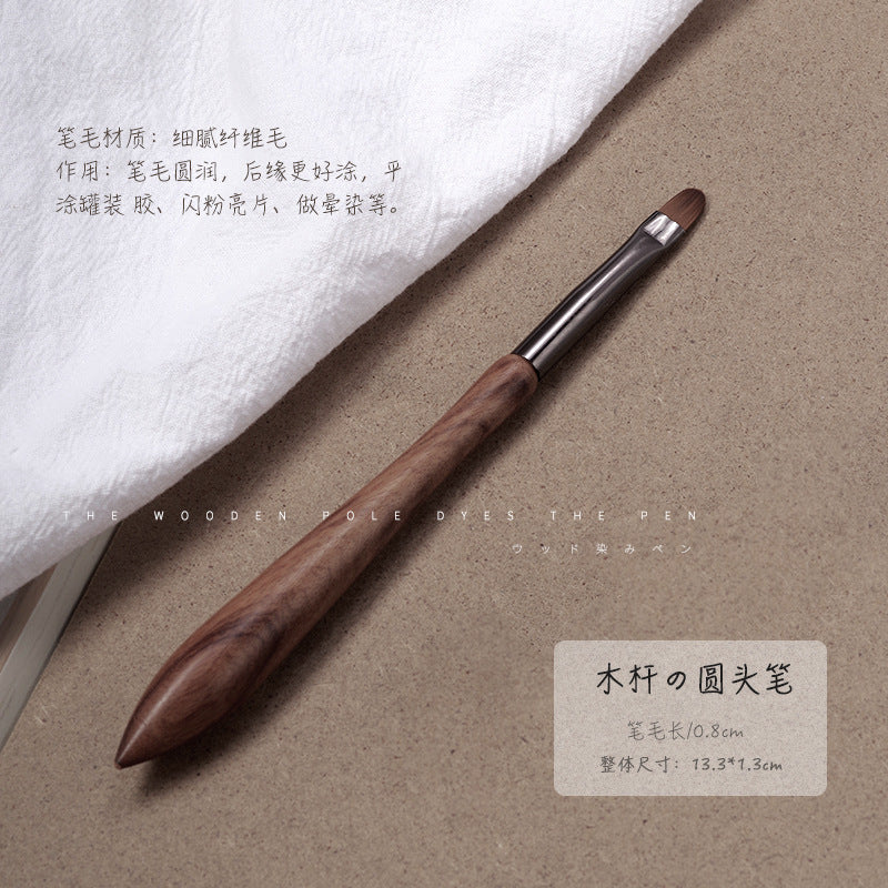 Japanese sandalwood pole manicure pen with smudged hook line painting flower round head structure gourd handle light therapy brush