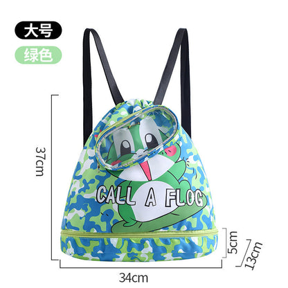 New children's swimming bag, dry and wet separation toiletry bag, swimming storage bag, beach storage drawstring backpack