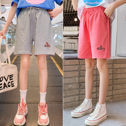 Children's summer shorts cotton shorts boys and girls hot pants loose elastic hypertrophy sweat-absorbent high waist cowhide tide