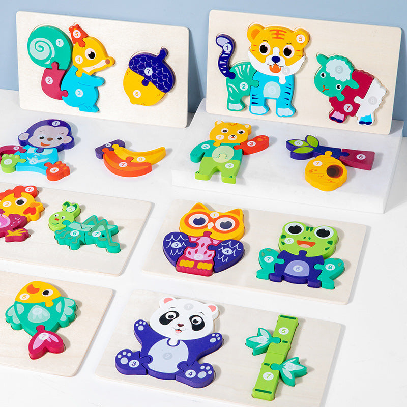 Cross-border children's wooden early education food chain animal color matching cognitive 3d three-dimensional jigsaw puzzle educational toys