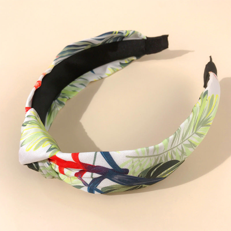 2021 new cross-border headband for women European and American pastoral ethnic style knotted head buckle printed hairpin tree leaf headband