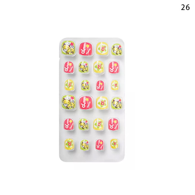 Zhifei nail art children's finished nail pieces 24 pieces bag cartoon lines wearable finished nail art children's patches