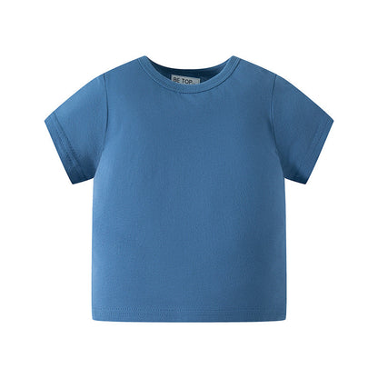 be top children's short-sleeved T-shirt for boys and girls in summer thin solid color round neck advertising clothes for babies all-match half-sleeve