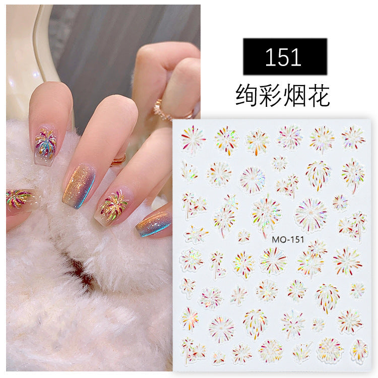 Internet celebrity fireworks stickers gentle white dreamy blooming light chasing fireworks armor stickers 2024 new nail decals