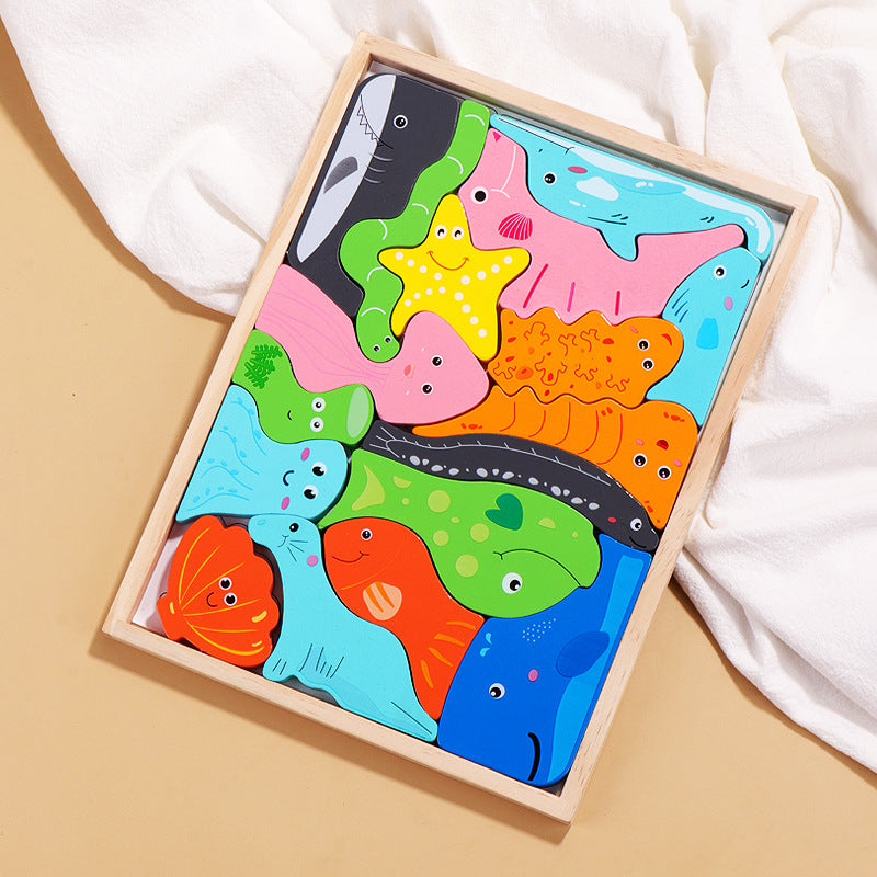 Wooden children's educational animal 3D puzzle wooden puzzle board baby early education puzzle intelligence development building blocks toys