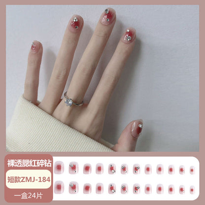 Wearable nail tips wholesale medium and long ice transparent oolong gradient peach nail art finished nail stickers false nails