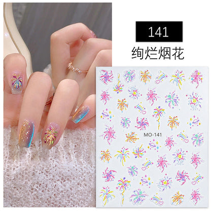 Nail stickers wholesale Internet celebrity colorful flame fireworks stickers with adhesive three-dimensional relief decals nail decorations