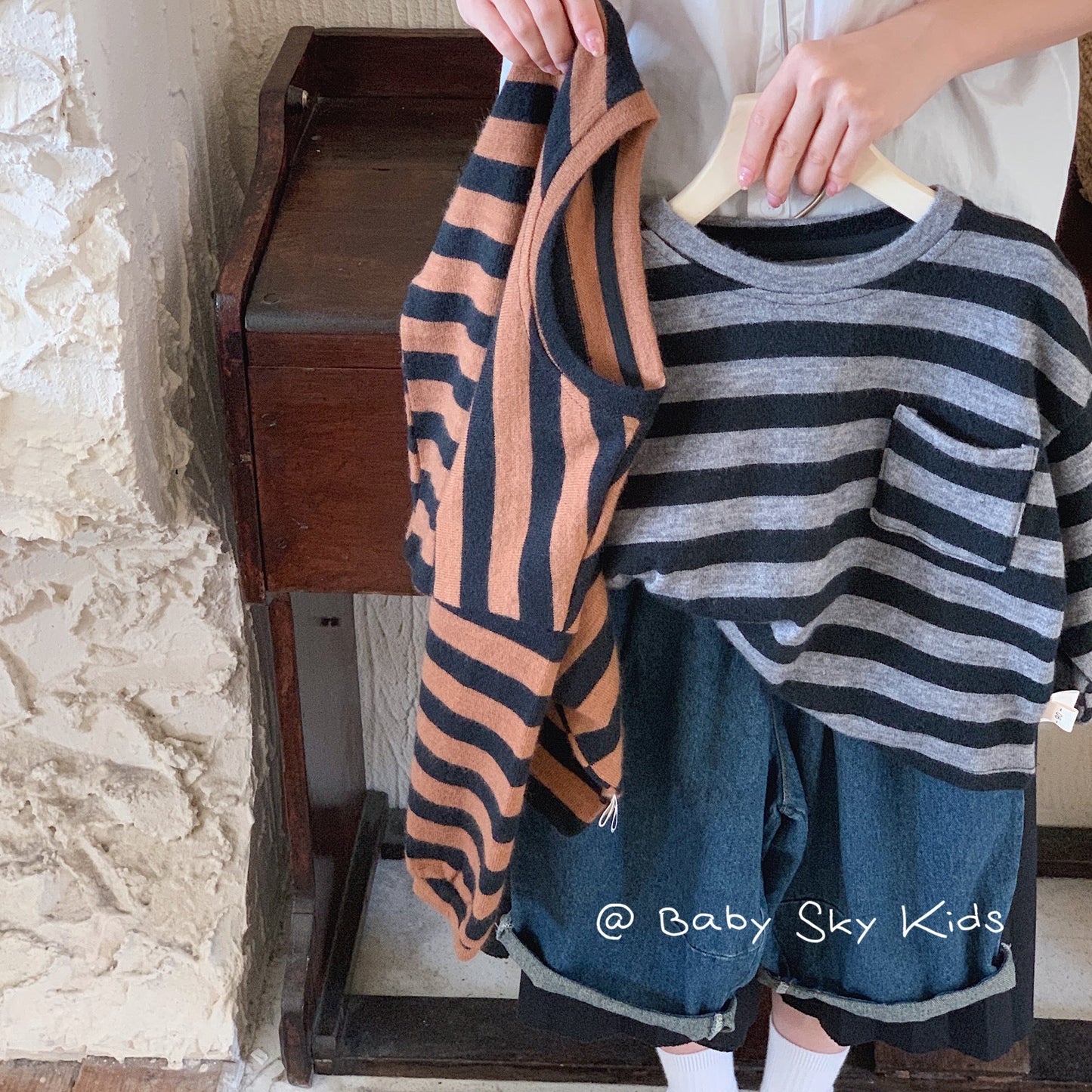 Children's T-shirt 2024 Bangcheng Spring Boys and Girls Korean Lazy Style Striped Sweater Baby Bottoming Shirt F0381