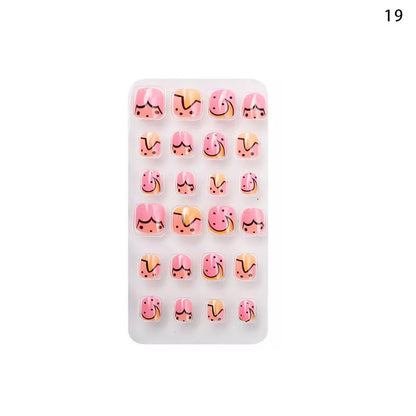 New children's nail tips 24 pieces cute children's nail tips butterfly love back adhesive wearable nail tips patch nail tips