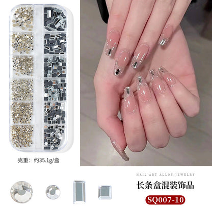 Nail art accessories aurora bow pearl rivet small accessories super flash small diamond 12 grid mixed nail decoration wholesale