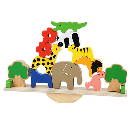 Wooden Forest Animal Seesaw Game Wooden Building Blocks Children Balance Stacking Early Education Educational Toys Wholesale