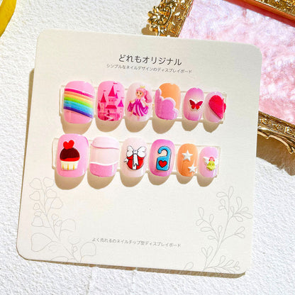 Children's nail stickers girls wear nails self-adhesive nail stickers cartoon cute princess false nail pieces embossed nail pieces