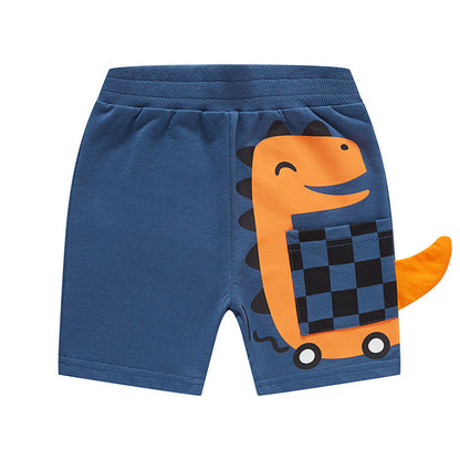 be top children's clothing baby summer clothes pocket pants children's shorts cartoon dinosaur boy casual pants one piece