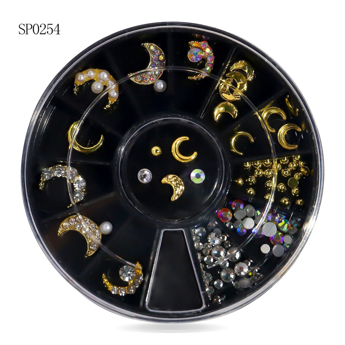 Cross-border nail art accessories nail flat bottom fantasy alloy diamond special-shaped white AB rhinestone accessories 12 grid turntable wholesale