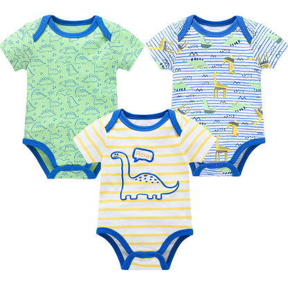 Cross-border new baby romper three-piece suit baby cartoon print baby boy bodysuit girl onesie factory 