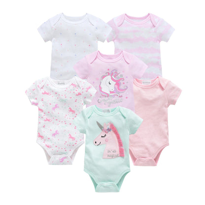 Baby girl one-piece romper six-piece set Korean version 2024 newborn cartoon fart clothes short-sleeved girls clothes cross-border 